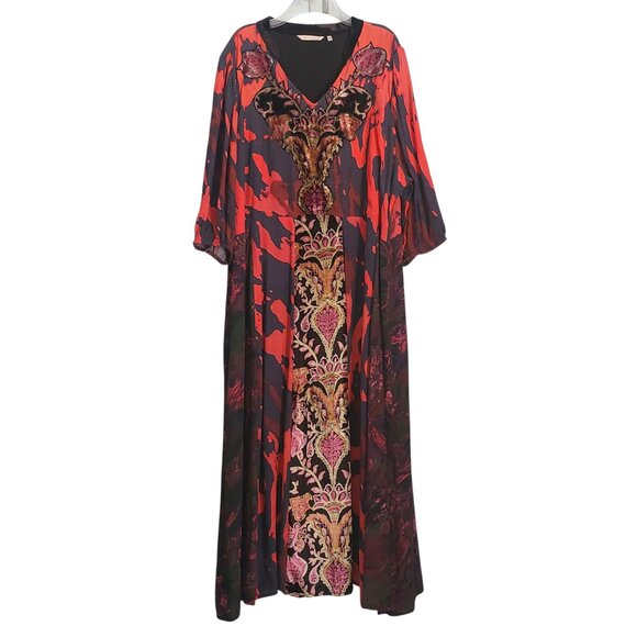 SOFT SURROUNDINGS Maxi Dress 22W Velvet Trim Boho Chic V Neck Lined "Epiphany" - Picture 6 of 14